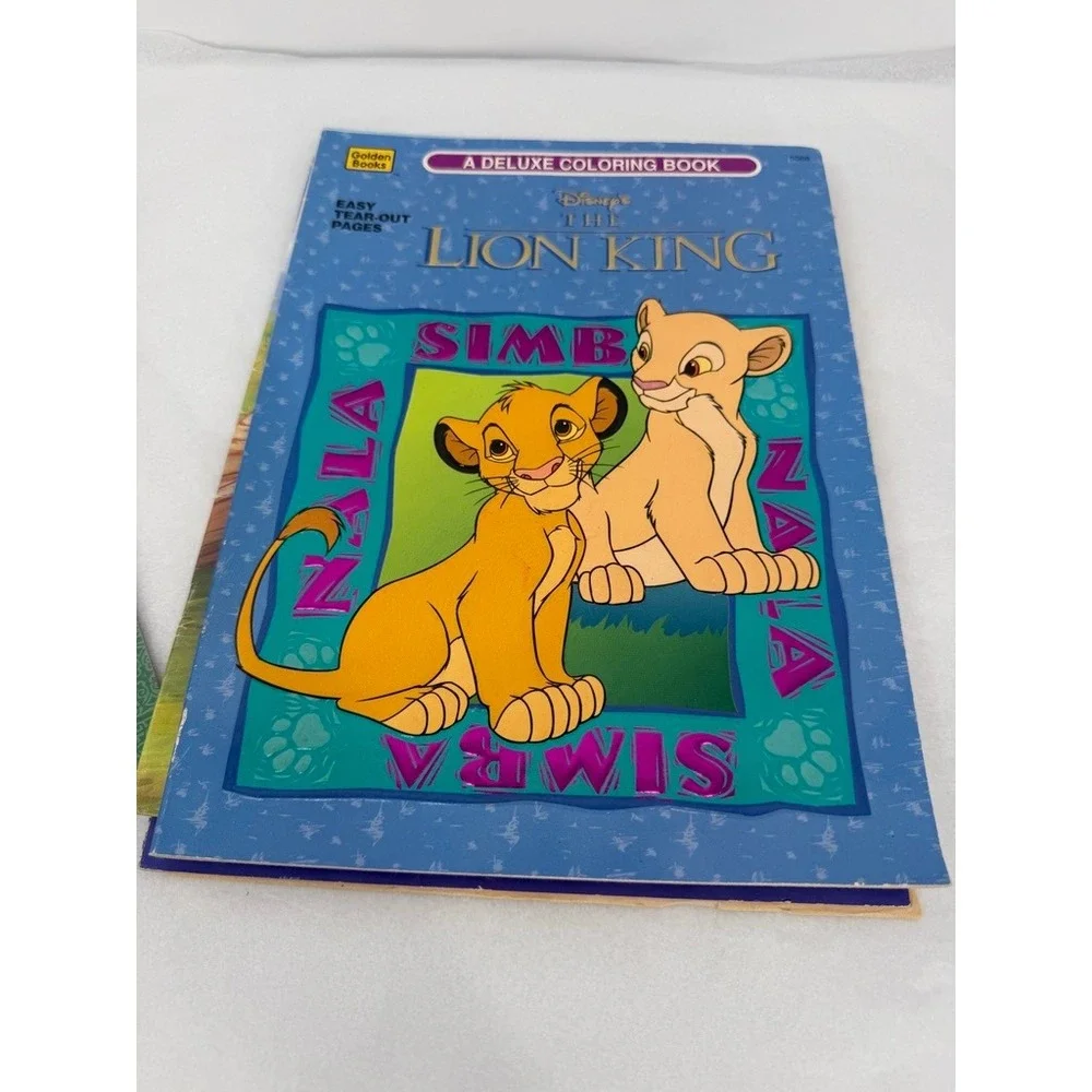Vintage Coloring Activity Book LOT 90s Kids OS Aladdin Lion King Huckleberry